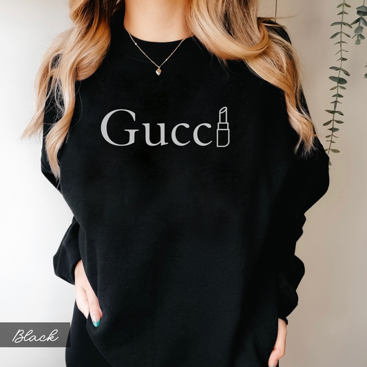 Gucci Lipstick Sweatshirt, Designer Inspired Funny Minimalist Trendy Sweatshirt